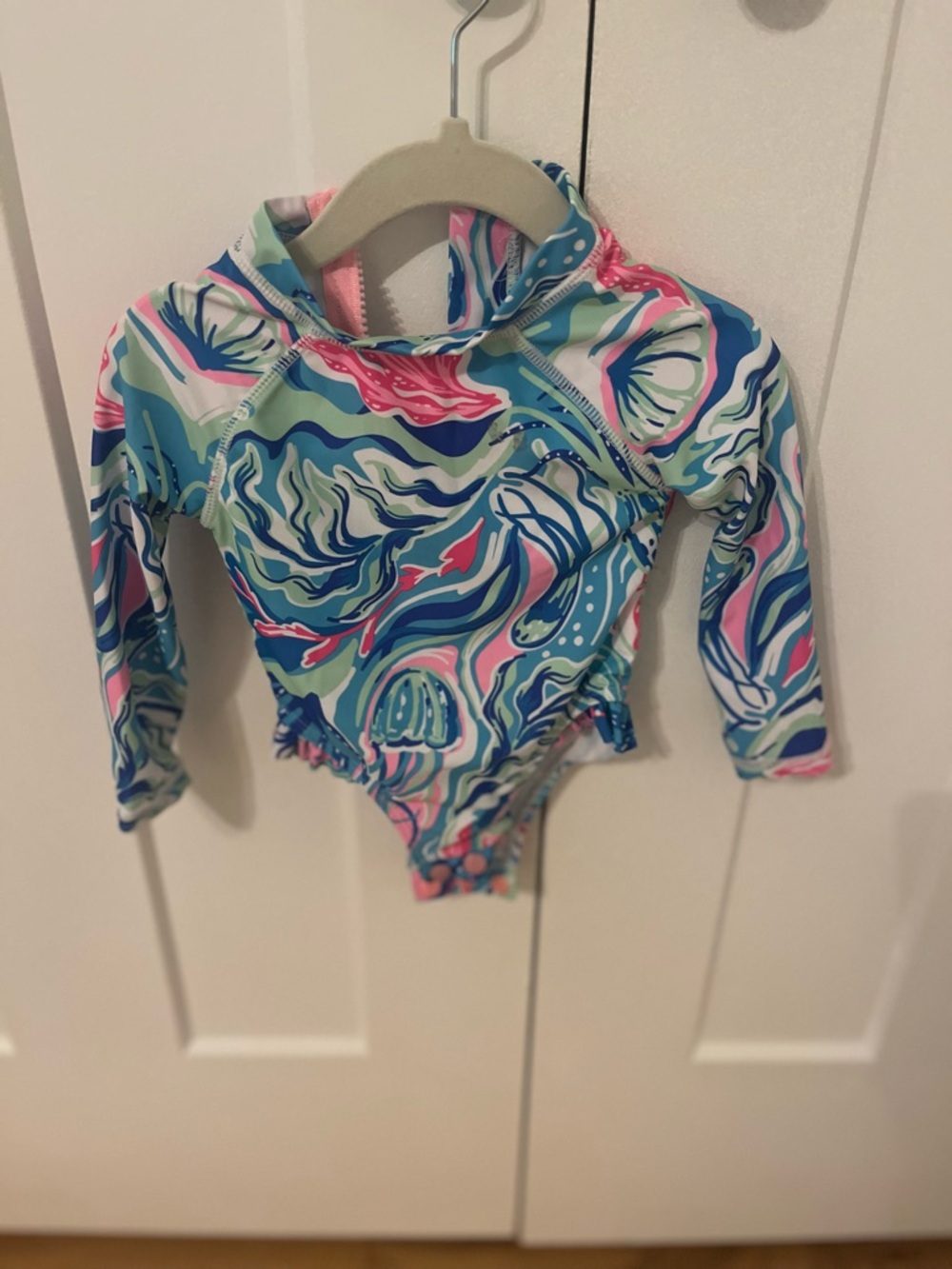 Tommy Bahama Kids Long Sleeve Rash Guard Swimsuit - Blue Pink Green Print